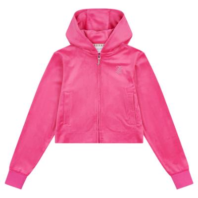 Picture of Juicy Couture Girls Arch Zip Through Diamante Velour Hoodie - Fucshia Purple