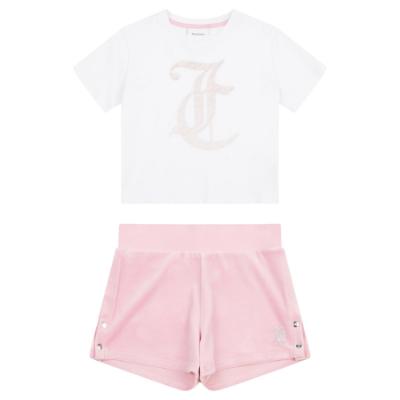 Picture of Juicy Couture Girls Logo T-shirt & Velour Popper Short Set X 2 - Pink Nectar