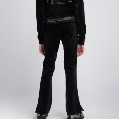 Picture of Juicy Couture Girls Diamante Logo Fold Over Velour Joggers - Black