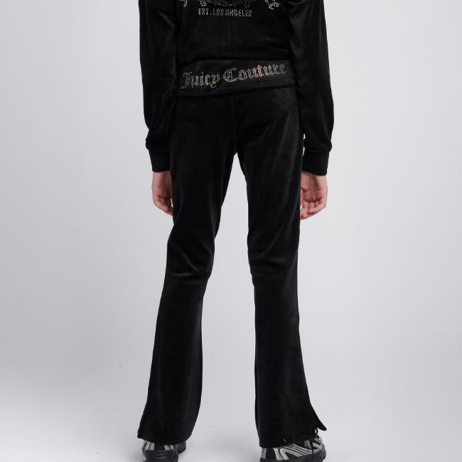 Picture of Juicy Couture Girls Diamante Logo Fold Over Velour Joggers - Black