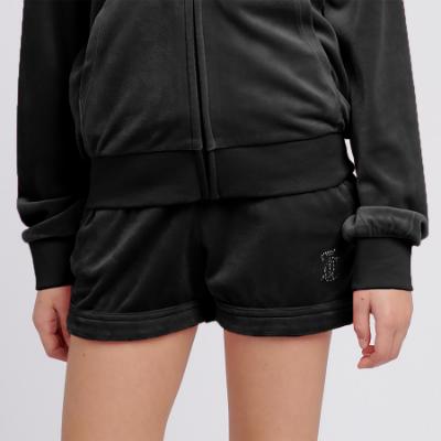 Picture of Juicy Couture Girls Diamante Velour Fold Up Shorts - Black