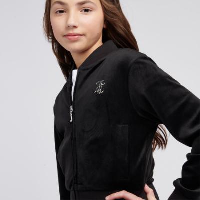 Picture of Juicy Couture Girls Cropped Zip Through Velour Sweater - Jet Black