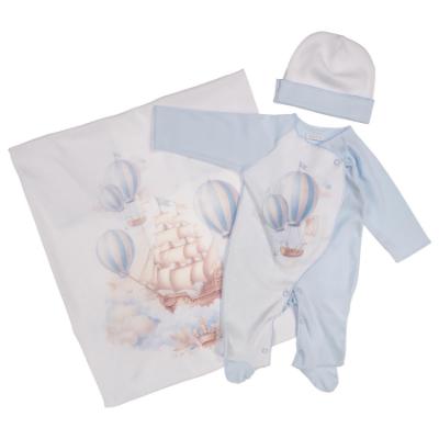 Picture of Sofija Baby Boys Milo Babygrow Hat Swaddle Set x 3 - White Blue