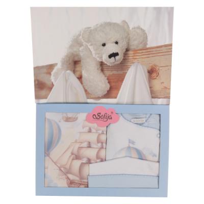 Picture of Sofija Baby Boys Milo Babygrow Hat Swaddle Set x 3 - White Blue