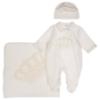 Picture of Sofija Baby Boys Prince Babygrow Hat Swaddle Set x 3 - Ivory Gold