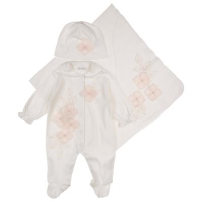 Picture of Sofija Baby Tina Babygrow Hat Swaddle Set x 3 - White Pink 