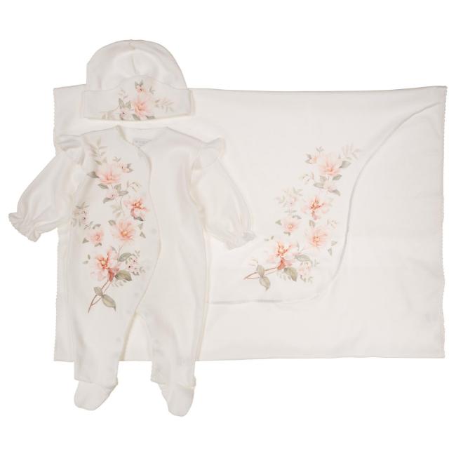 Picture of Sofija Baby Agnes Babygrow Hat Swaddle Set x 3 - Ivory Floral 