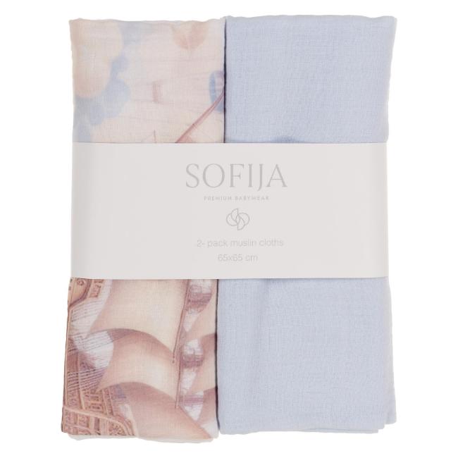 Picture of Sofija Baby Milo Pack Of 2 Large Muslins -  Pale Blue