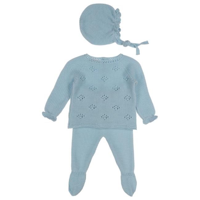 Picture of Juliana Baby Girls Knitted Sweater Legging & Bonnet Set X 3 - Aqua Blue