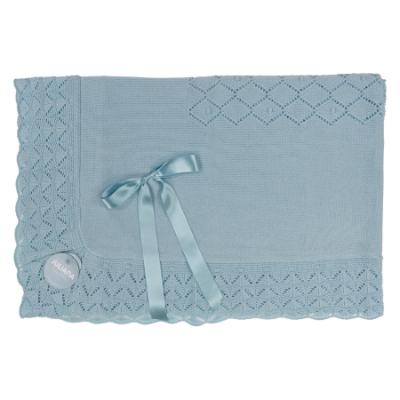 Picture of Juliana Baby Girls Openwork Knit  Shawl With Ruffle & Bow - Aqua Blue