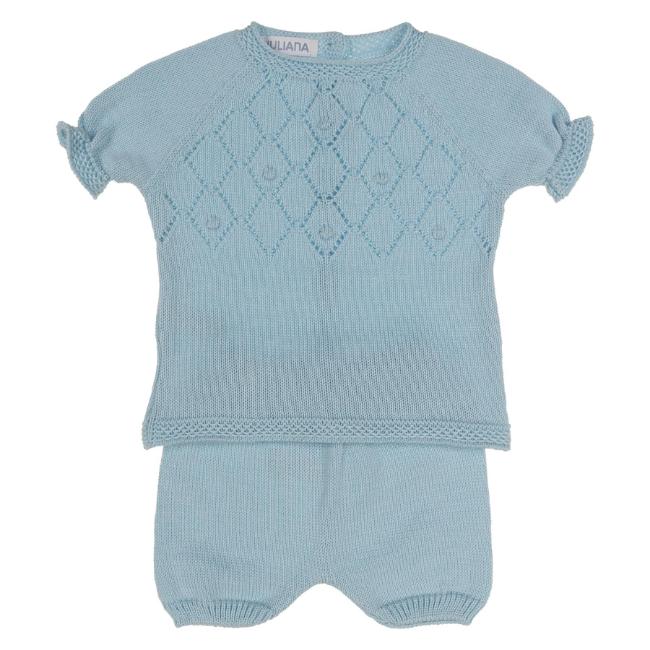 Picture of Juliana Baby Boys Knitted Openwork Sweater & Shorts Set X 2 - Aqua Blue 