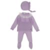 Picture of Juliana Baby Girls Knitted Lace Top Legging & Bonnet Set X 3 - Lilac