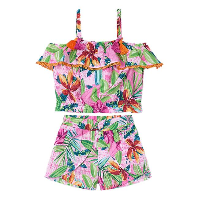 Picture of Mayoral Girls Summer Tropical Print Top & Skort Set X 2 - Orchid Pink