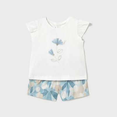 Picture of Mayoral Girls Summer Ruffle Top & Shorts Set X 2 - Blue Beige 