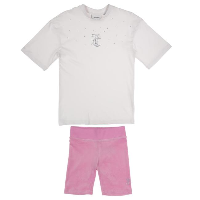 Picture of Juicy Couture Girls Oversized T-shirt & Velour Cycling Short Set X 2 - White Pinky Lilac Chiffon