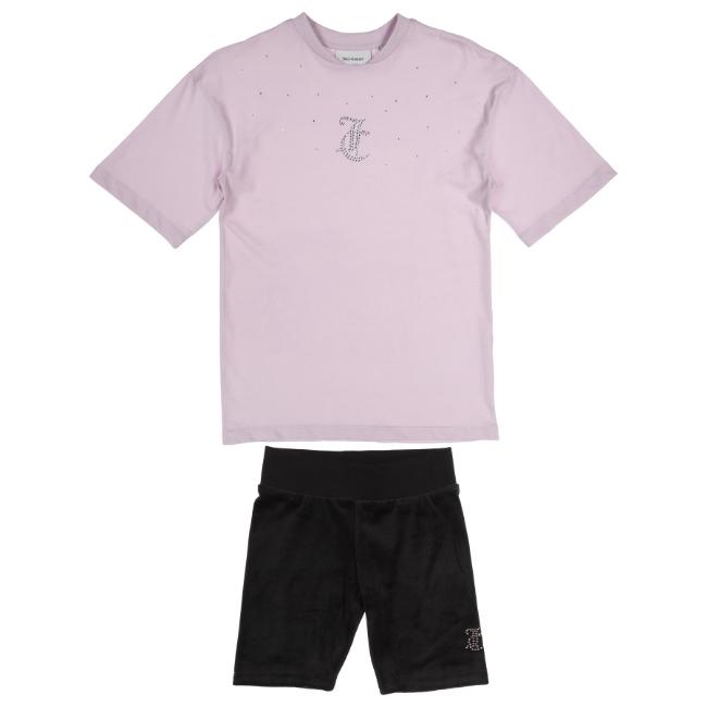 Picture of Juicy Couture Girls Oversized T-shirt & Velour Cycling Short Set X 2 - Lavender Fog Jet Black