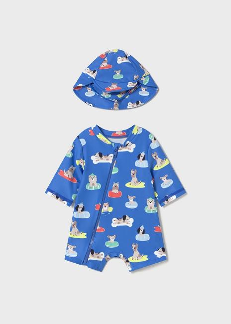 Picture of Mayoral Newborn Boys Puppies Swim Suit & Sunhat Set X 2 - Blue Multi