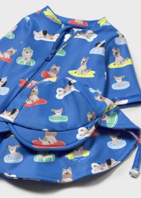 Picture of Mayoral Newborn Boys Puppies Swim Suit & Sunhat Set X 2 - Blue Multi