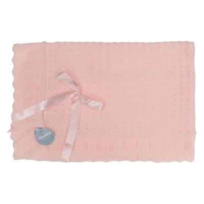 Picture of Juliana Baby Girls Openwork Knit Shawl With Ruffle & Bow - Rosa Pink