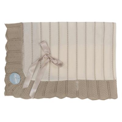 Picture of Juliana Baby Girls Openwork Knit Shawl With Ruffle & Bow - Cream Beige