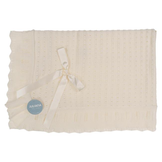 Picture of Juliana Baby Girls Openwork Knit Shawl With Ruffle & Bow - Crudo Cream