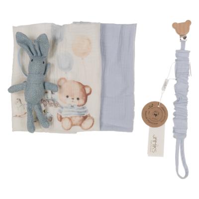 Picture of Jamiks Kids Baby Boys Otto Teddy Toys Muslin Gift Set X 4 - Pale Blue