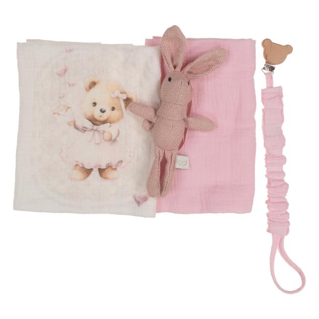 Picture of Jamiks Kids Baby Girl Neia Teddy Muslin Gift Set X 4 - Pink