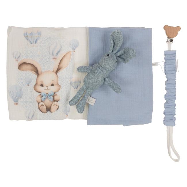 Picture of Jamiks Kids Baby Boys Robin Balloon Muslin Gift Set X 4 - Pale Blue 