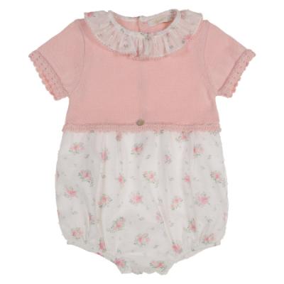 Picture of Rigola Baby Girls Organic Knit & Floral Plumetti Romper - Rose Pink