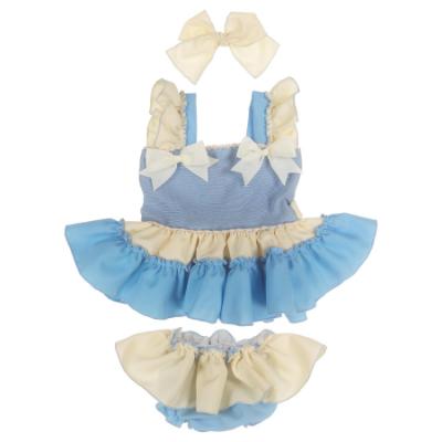 Picture of Ela Confeccion Girls Ruffle Summer Dress Panties Hairbow Set X 3 - Blue Ivory