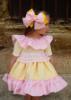 Picture of Ela Confeccion Girls Ruffle Dress Panties Bonnet Set X 3 - Lemon Pink