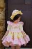 Picture of Ela Confeccion Girls Ruffle Dress Panties Bonnet Set X 3 - Lemon Pink