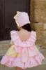 Picture of Ela Confeccion Girls Ruffle Dress Panties Bonnet Set X 3 - Lemon Pink