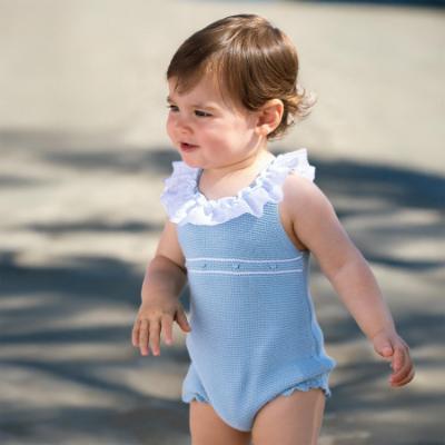 Picture of Mac Ilusion Baby Rich Collection Girls Knitted Lace Ruffle Romper - Blue White