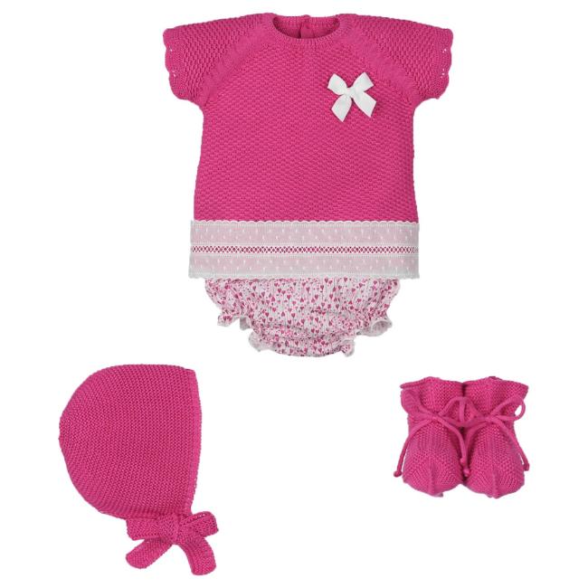 Picture of Mac Ilusion Baby Lovely Collection Girls Jam Pant Bonnet Booties Set X 4 - Kiss Fuxia 