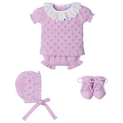 Picture of Mac Ilusion Baby Resplent Collection Girls Jampant Bonnet Booties Set X 4 - Pastel Lilac 