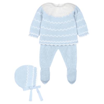 Picture of Mac Ilusion Baby Jazzy Collection Boys Sweater Bottoms Bonnet Set X 3 - Celeste Blue