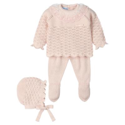 Picture of Mac Ilusion Baby Gorgeous Collection Girls Sweater Bottoms Bonnet Set X 3 - Nude Pink