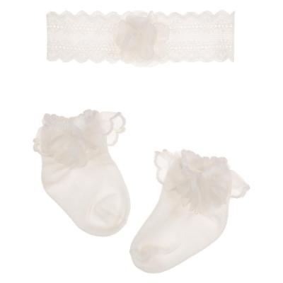 Picture of Mayoral Newborn Girls Tulle Ruffle Socks & Headband Set - White