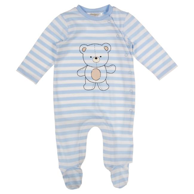 Picture of Mayoral Newborn Stripe Teddy Front Opening Onesie - Sky Blue White