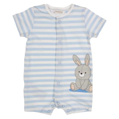 Picture of Mayoral Newborn Stripe Bunny Front Opening Romper - White Sky Blue