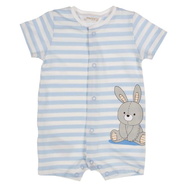 Picture of Mayoral Newborn Stripe Bunny Front Opening Romper - White Sky Blue