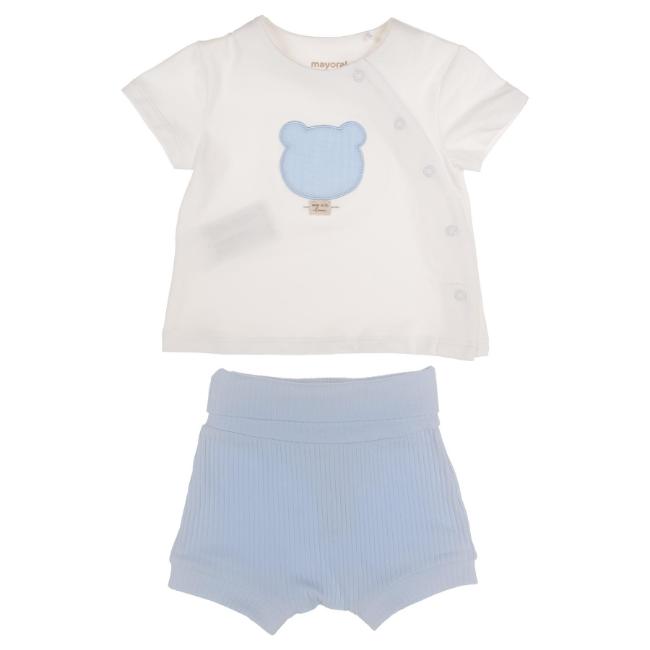 Picture of Mayoral Newborn Boys Jersey Teddy Ribbed Shorts Set - Sky Blue