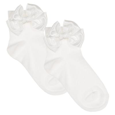 Picture of Meia Pata Extra Large Satin Double Bow Ankle Socks - White