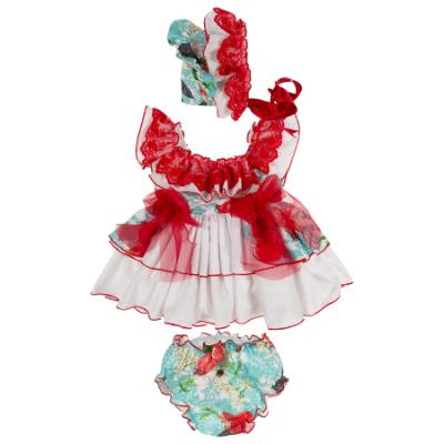 Picture of Ela Confeccion Girls Granada Dress Panties Bonnet Set X 3 - White Blue Red