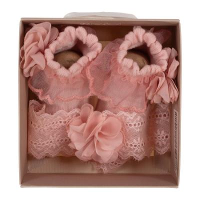 Picture of Mayoral Newborn Girls Tulle Ruffle Socks & Headband Set - Rosa Baby Pink