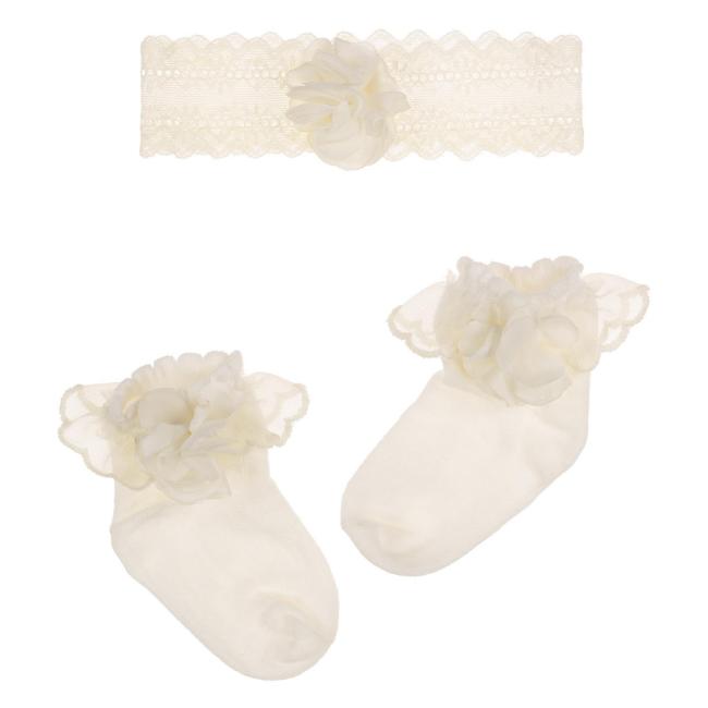 Picture of Mayoral Newborn Girls Tulle Ruffle Socks & Headband Set - Ivory