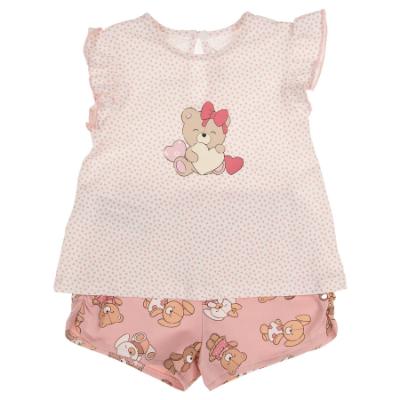 Picture of Mayoral Newborn Girls Bear & Heart Tunic & Shorts Set X 2 - Baby Rose Polka