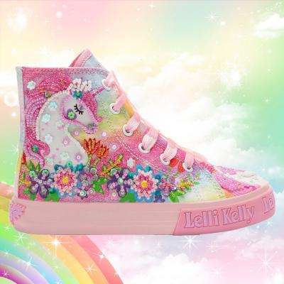 Picture of Lelli Kelly Unicorn & Flower Garland Mid Canvas  Boot With Inside Zip - White Fantasy