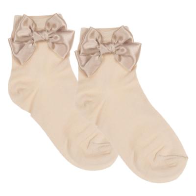 Picture of Meia Pata Extra Large Satin Double Bow Ankle Socks - Champagne Beige